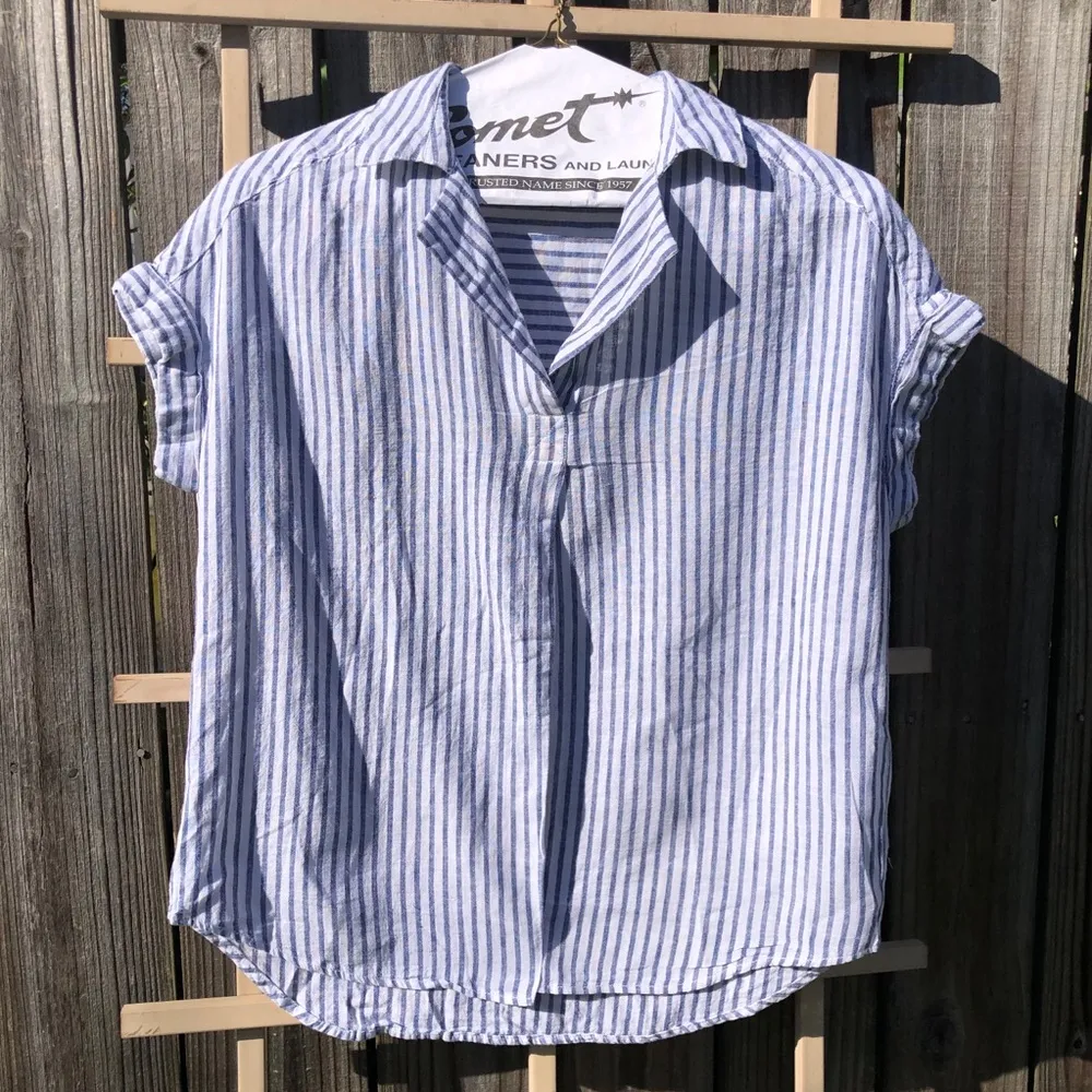 Beachlunchlounge Blue Striped Pullover Blouse Women's Medium - Image 2