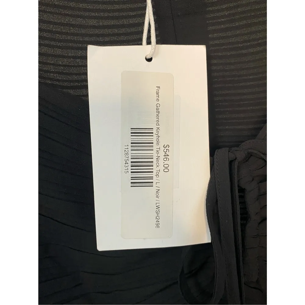 Frame NWT Gathered Keyhole Tie-Neck Top in Noir Size L - Image 4