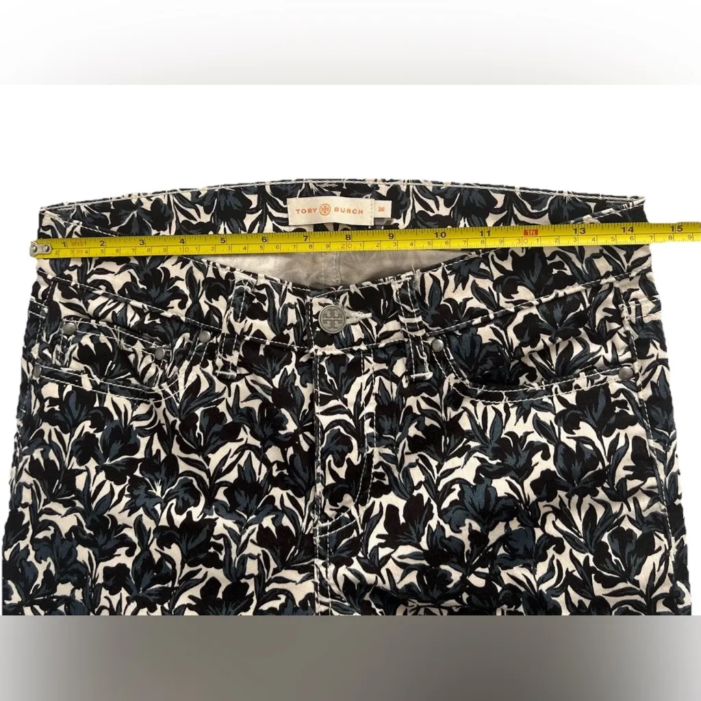 TORY BURCH Women's Blaire Floral Skinny Jeans Blue Cream Denim Pants Size 26 - Image 8