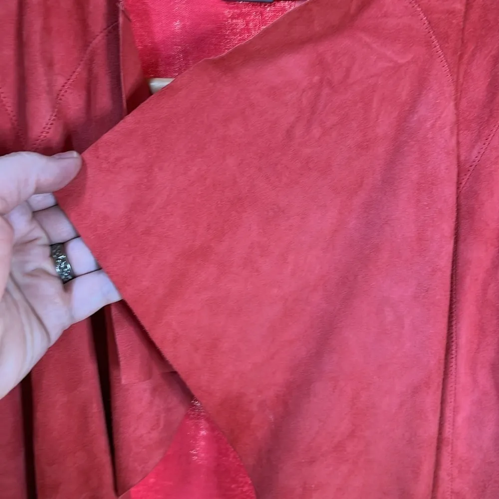 Elie Tahari Coral Lamb Suede Cotton Silk Blend Open Waterfall Jacket Size Medium - Image 3