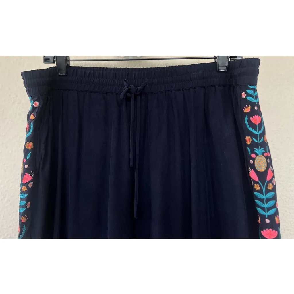 BODEN Tamara Embroidered Drawstring Loose Trousers Floral Pineapple 14 Boho Flow Blue Size 14W - Image 6