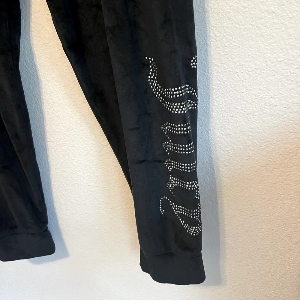 Juicy Couture embellished velour jogger pants, black, pull up size M - Image 9