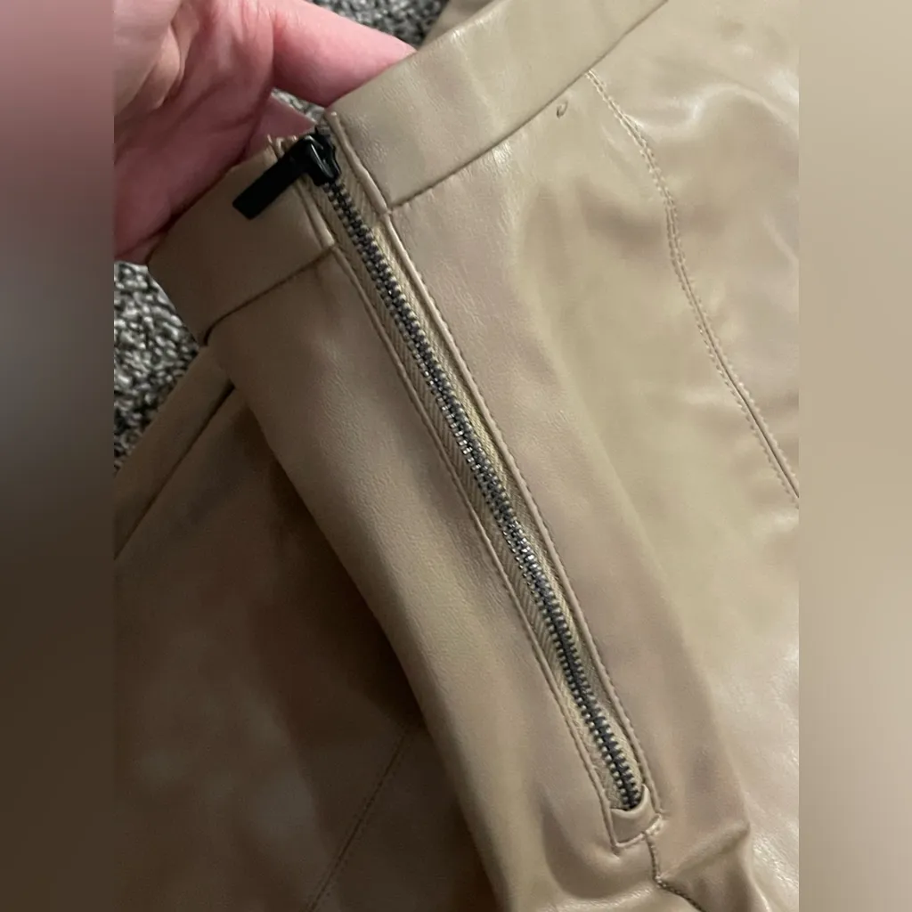 Zara Tan faux leather Split Leg Zip Up Pants M - Image 3