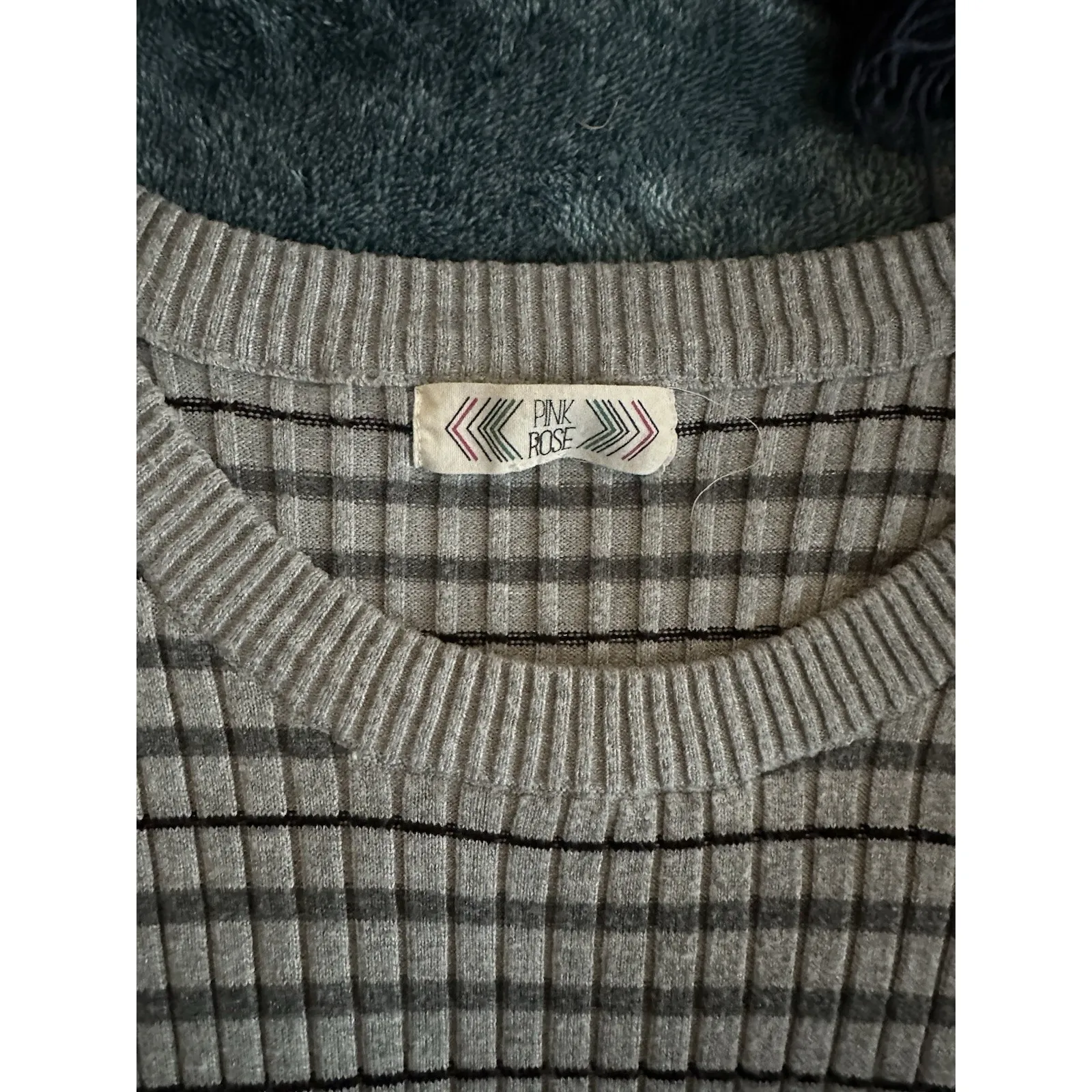 Vintage Y2K 90s Fitted‎ Gray Black Scoop Neck Sweater Preppy Tween Academia L - Image 4