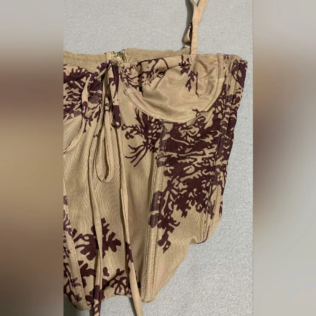 RARE Y2K Tic Toc Brown Toile Mesh Corset Top Woodland Fairy Fairycore - Image 3