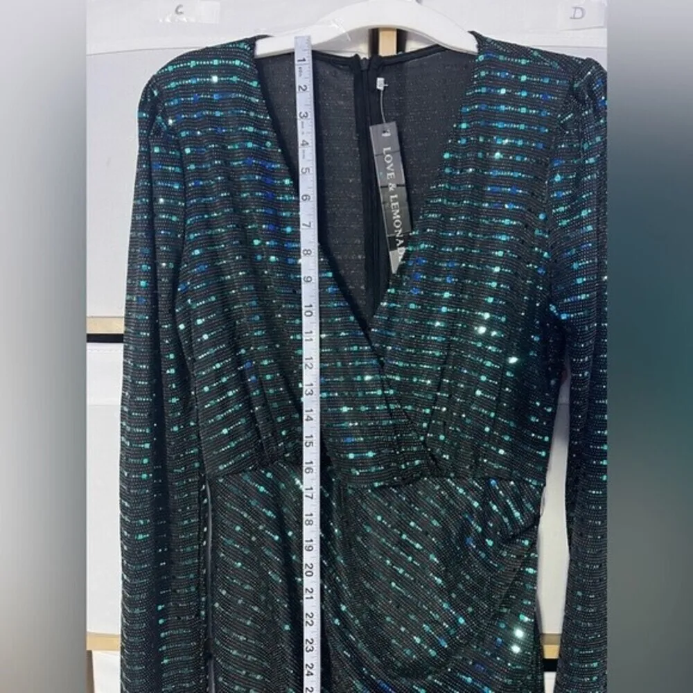 Love & lemonade dark green dress curve Deep V neck wrap sequin long sleeves 1XL Size undefined - Image 12