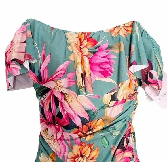 NWT La Blanca Jade Garden Floral Off Shoulder Ruffle One-Piece Swimsuit Size 8 - Image 10