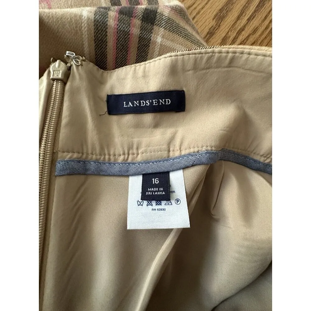 Lands End Size 16 Nova Print Skirt A-Line Wool Plaid Lined Academia Pockets - Image 9