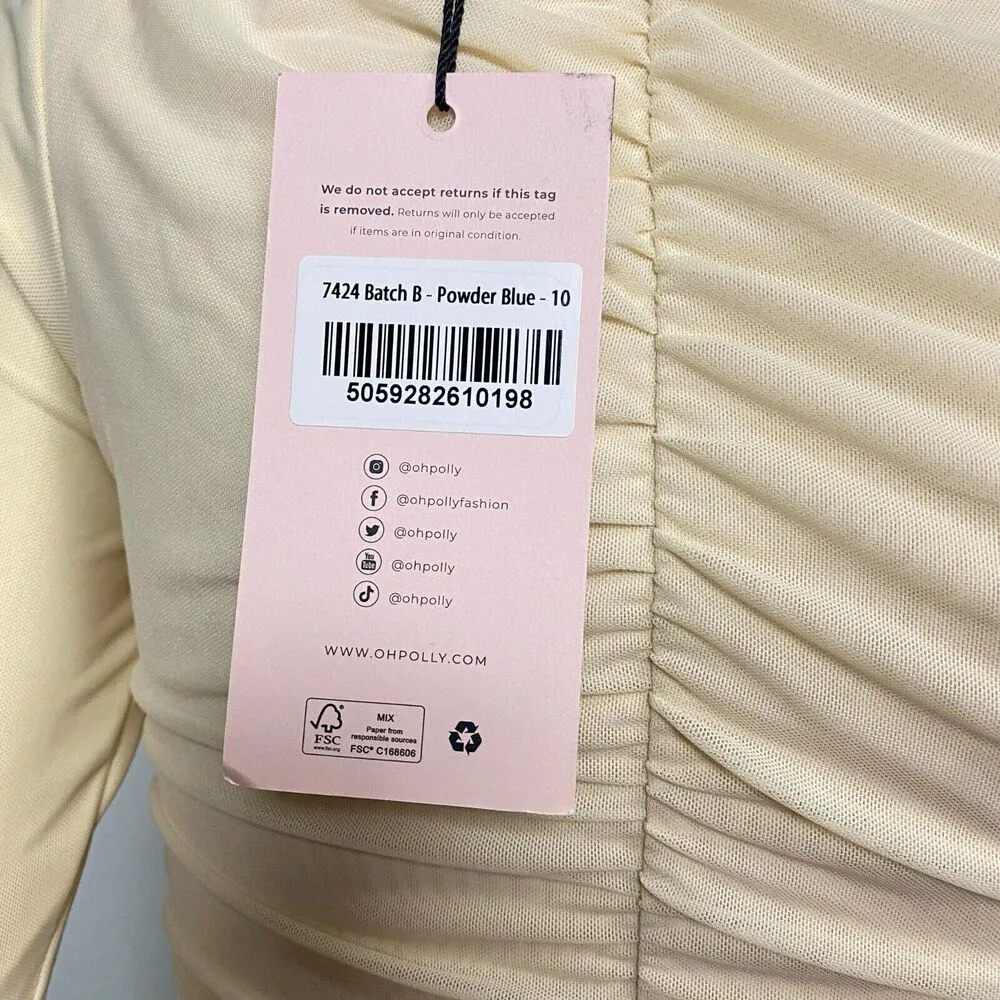 Oh Polly Yara Ruffle Mini Dress Beige Fitted Long Sleeve Women's Size 6 Clubwear - Image 8