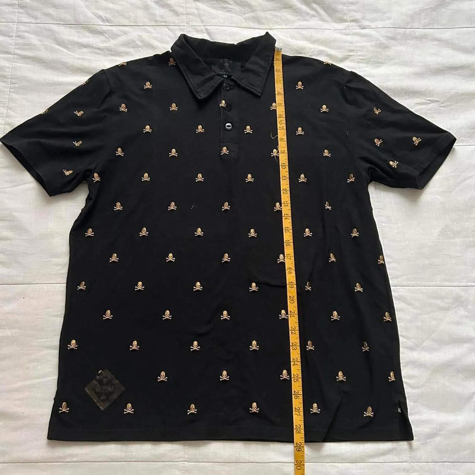 Japanese brand Black and gold skull embroidered polo shirt Size L - Image 8