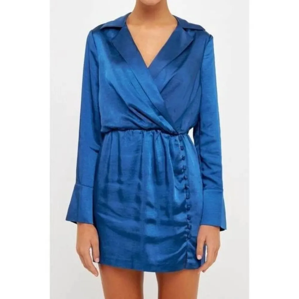 NWT Endless Rose Women's Long Sleeve Olympian Blue Satin Minidress Sz Medium - Image 3