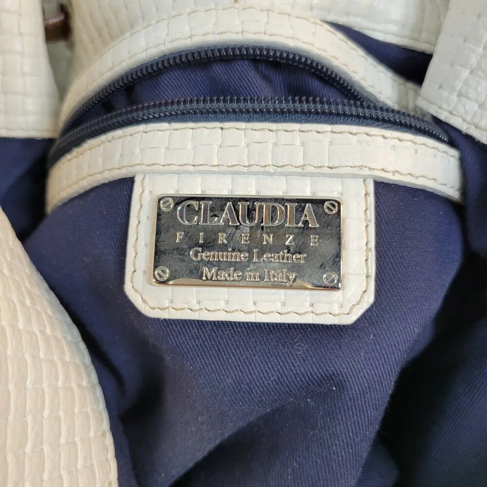 Claudia Firenze Womens Iris Tote Bag White Pink Floral Woven Leather Purse Italy - Image 10