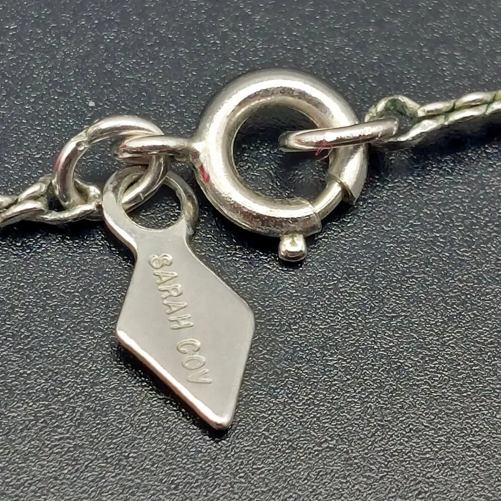 Sarah Coventry Silver Tone Serpentine Chain Floral Pendant Necklace Mini Lasso - Image 8