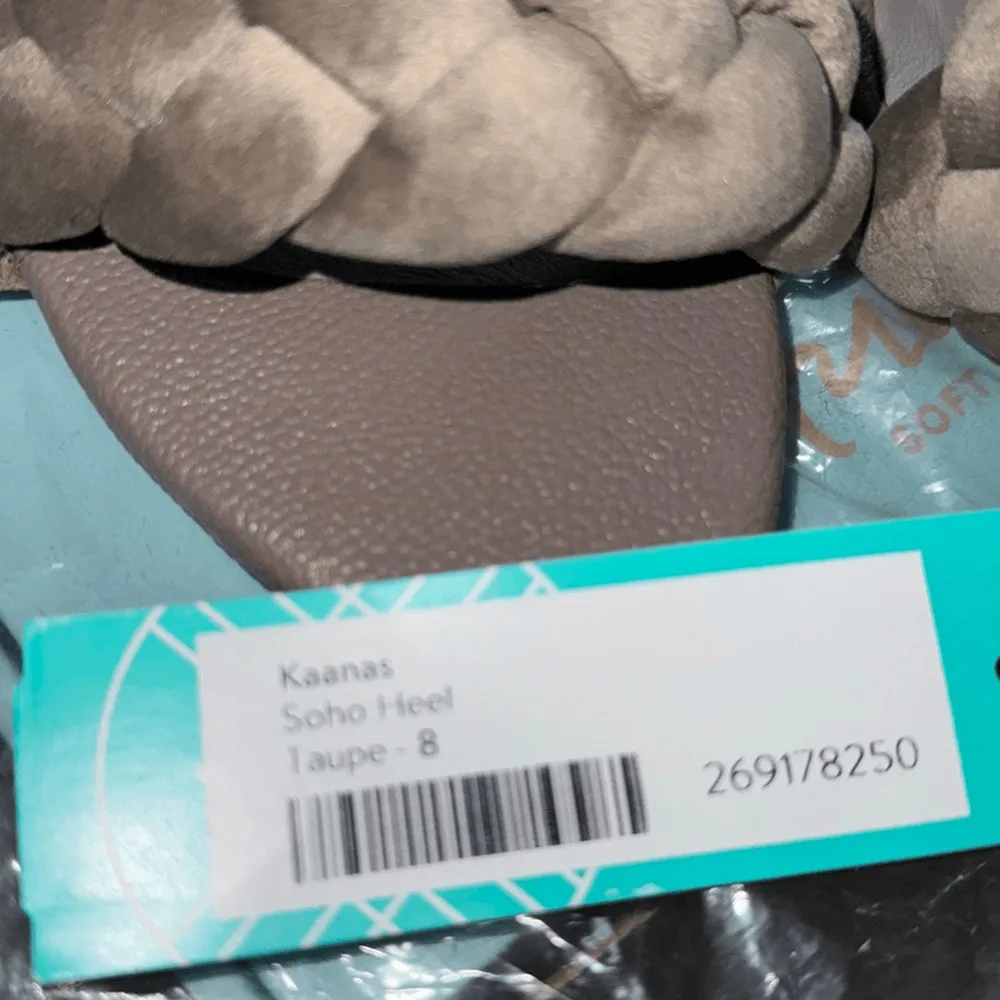 KAANAS Womens Soho Chunky Velvet Taupe Braid Heel With Ankle Tie Size 8 Tan - Image 6