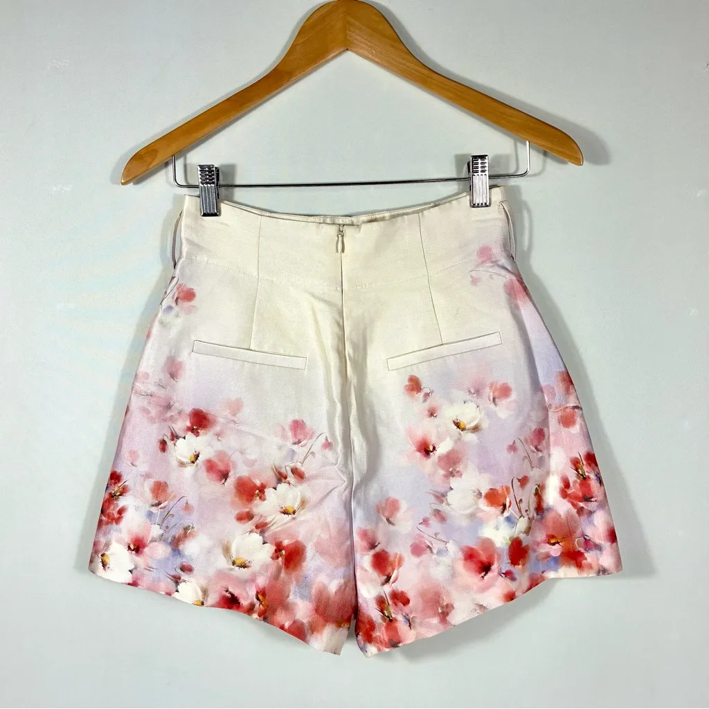 Zimmermann Crush Twill Shorts US 4 Scarlett Floral Silk Cotton NWT AU 0 - Image 4