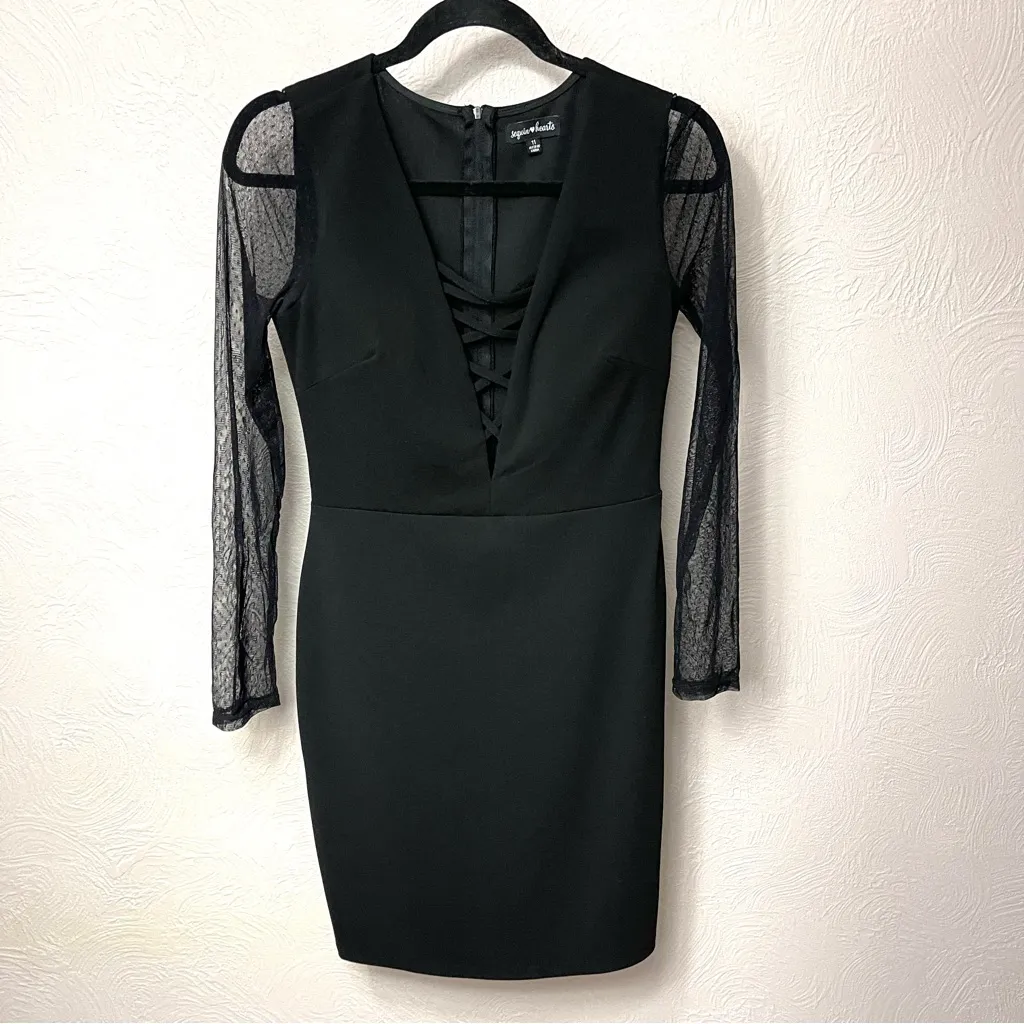 Sequin Hearts Black Lace Sleeve Dress - Image 3