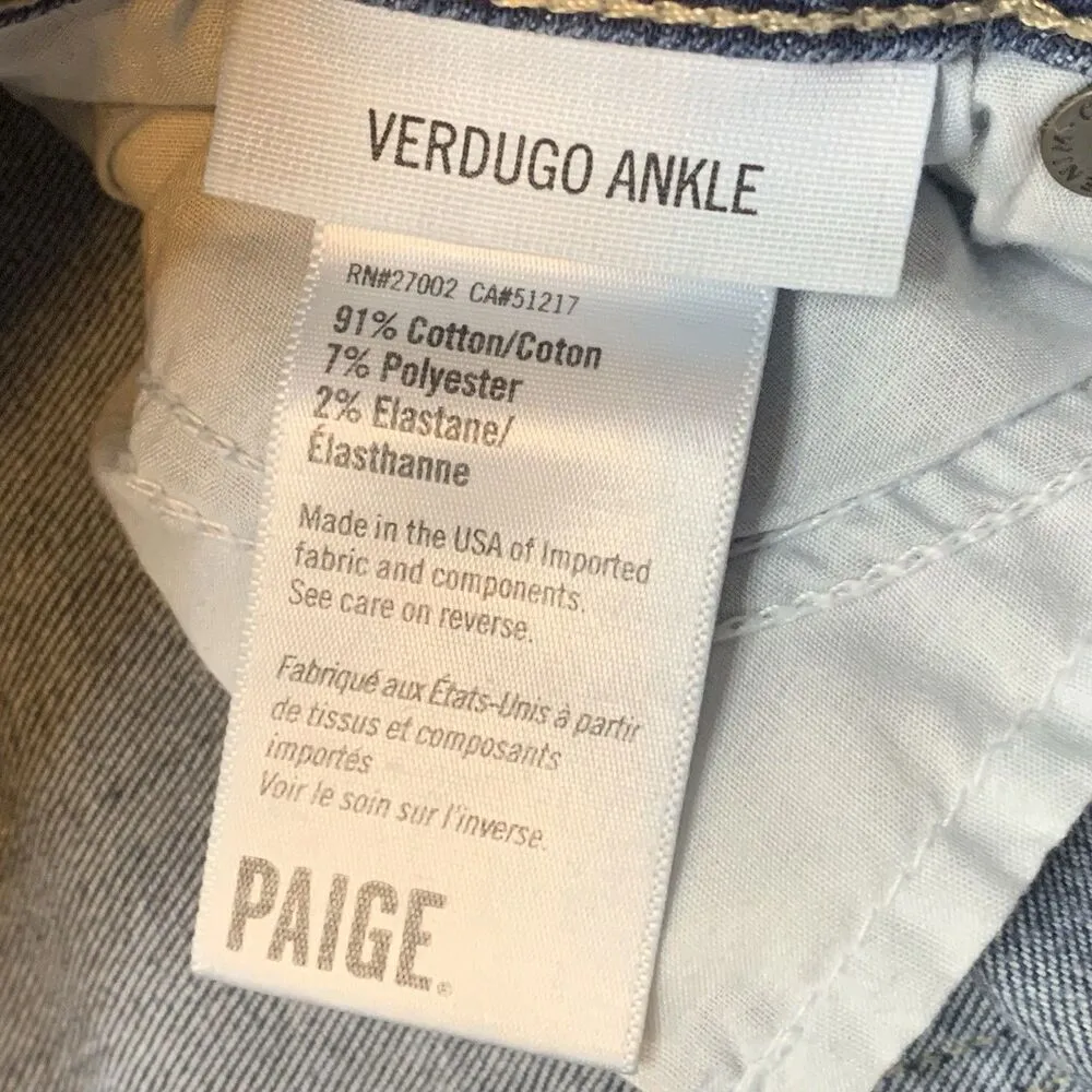 Paige Women's Sz 27 Verdugo Ankle Skinny Blue Denim Jeans Distressed Knees Holes - Image 5