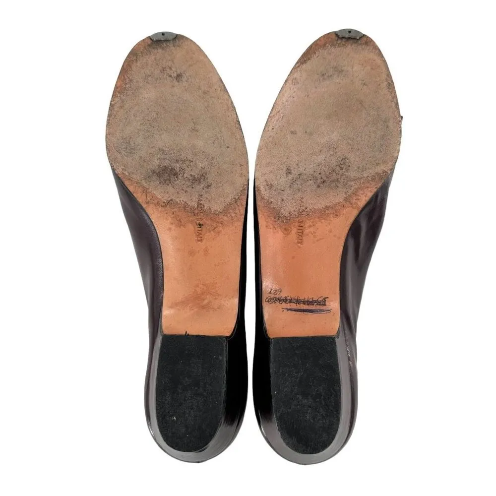 SALVATORE FERRAGAMO Chocolate Brown Leather Vara Bow Low Heel Pumps Size 6.5 AA - Image 9