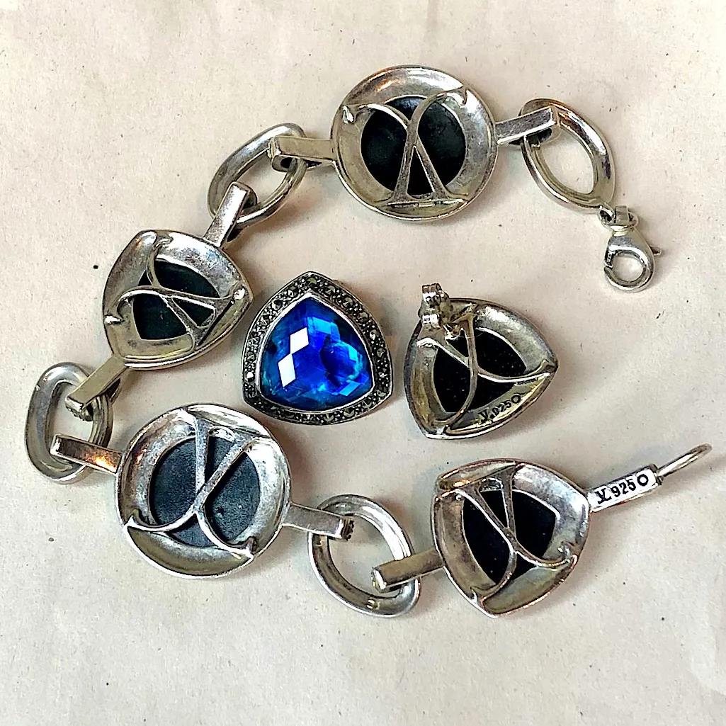 JUDITH JACK Round & Trillion Cut Blue Abalone Doublet Earrings and Bracelet Set - Image 5