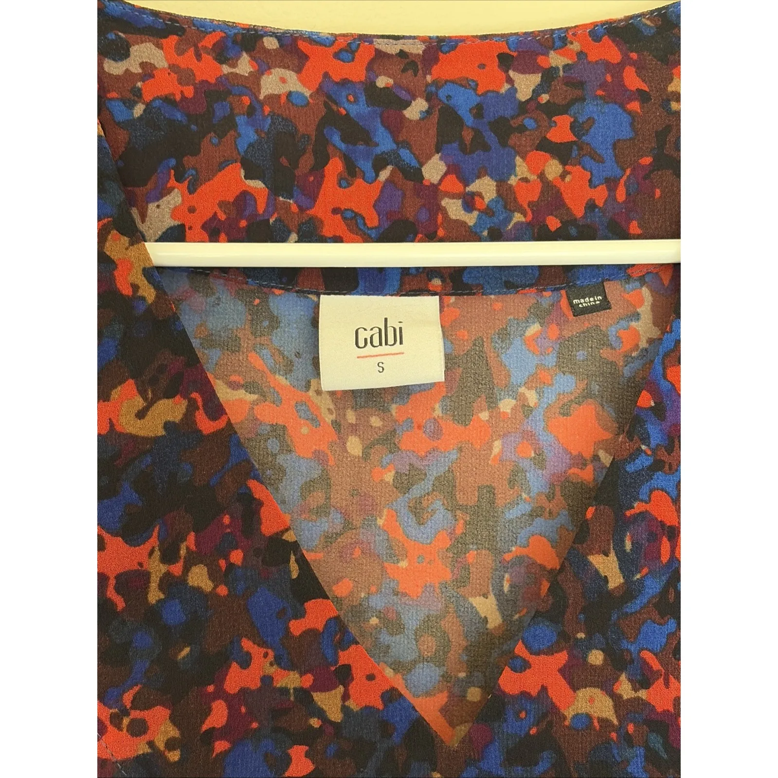 Cabi Multicolor Abstract Sheer Vneck Blouse Shirt Top Style 3248 Womens Small - Image 2