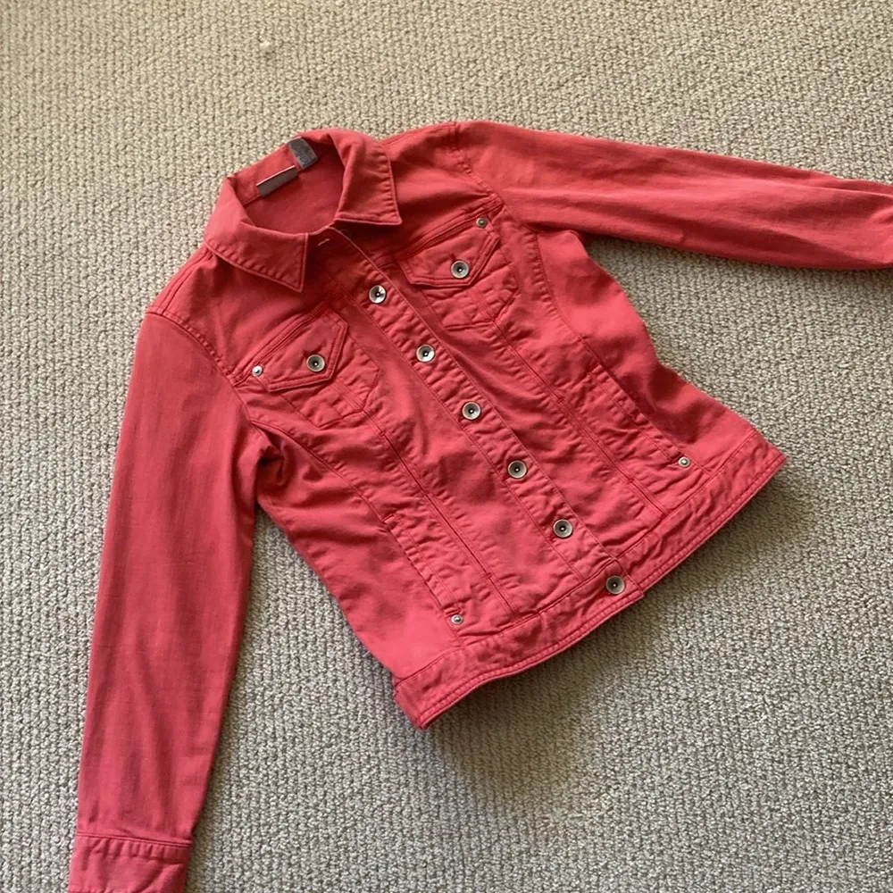 Chico’s Platinum Utility Jacket Button Down Size 0 Orange Salmon Cotton VEUC - Image 2