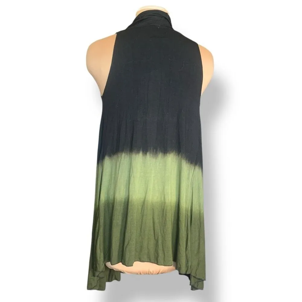 Clea Ray Black Olive Green Dip Dye Sleeveless Drape Vest Sleeveless Cardigan - Image 6