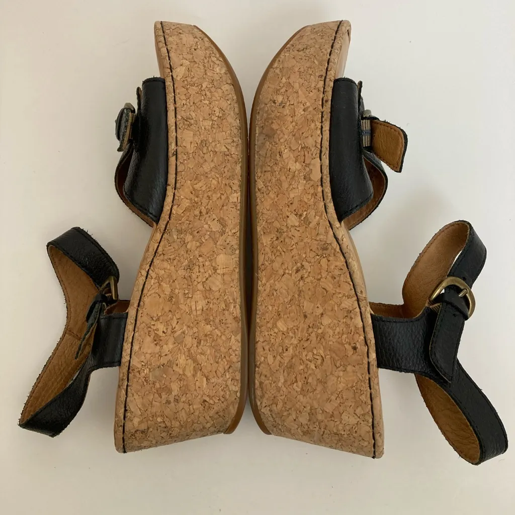 Born Black Leather Platform Buckle & Ankle Strap Cork Wedge Sandal Size 8 - Image 6
