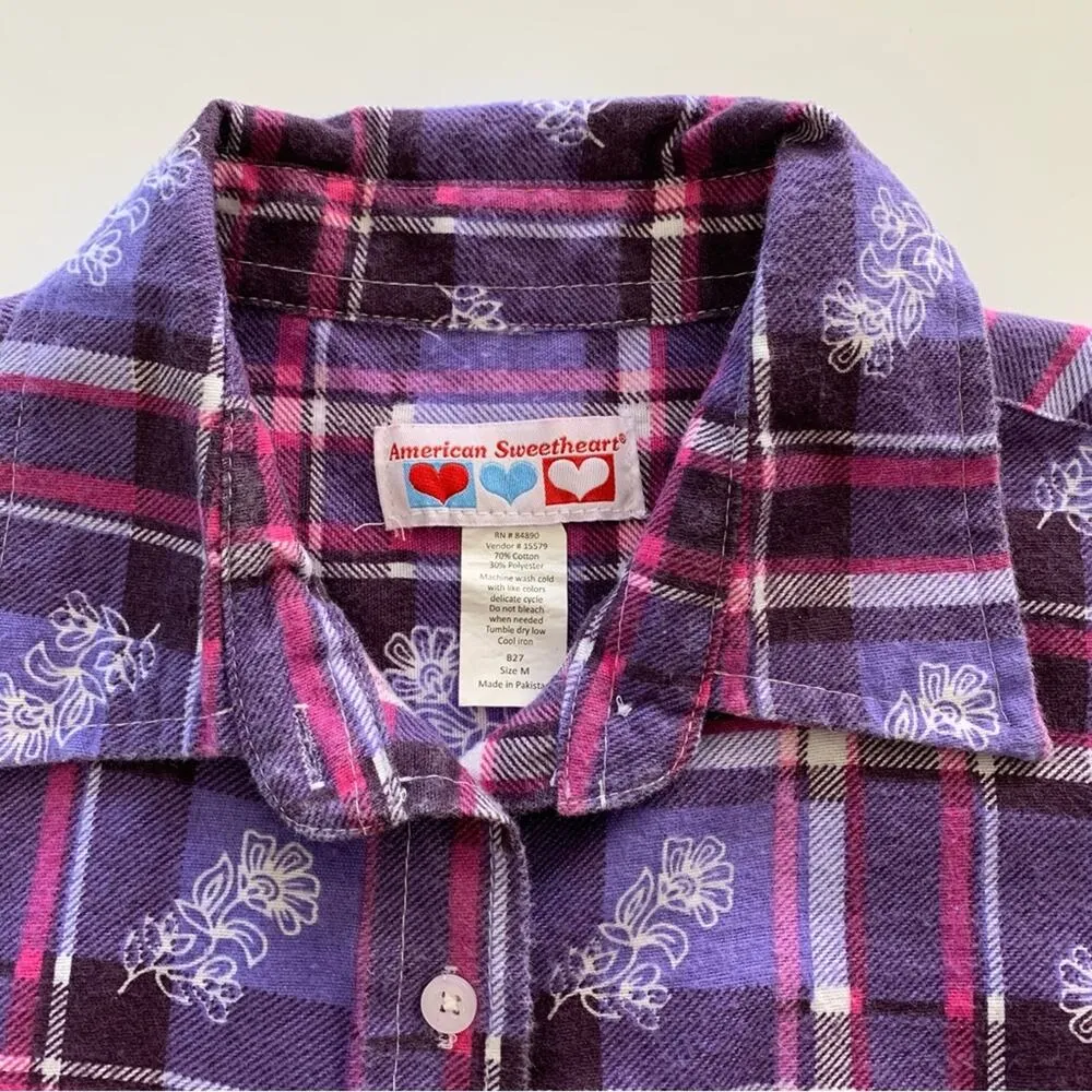 Via Penny Lane Reworked | Travis Scott Graphic Purple Plaid Button Up Flannel M Size M - Image 7