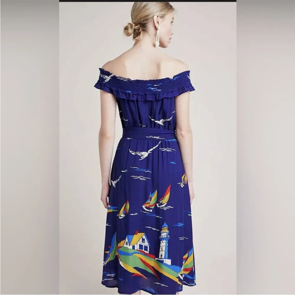 Anthropologie 48 Of 52 Conversations Colloquial Off Shoulder Nautical Midi Dress - Image 5