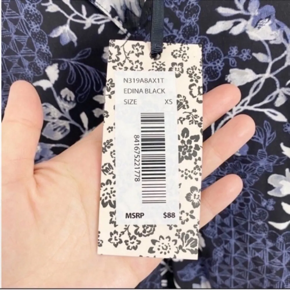 Nanette Lepore Blue Floral V-neck Collared Faux Button Long Sleeve Blouse XS NEW - Image 2