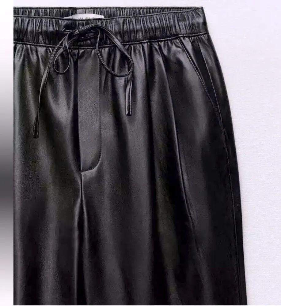 Zara RELAXED FAUX LEATHER THE WEEKEND MID-RISE PANTS Black Size S NEW - Image 6