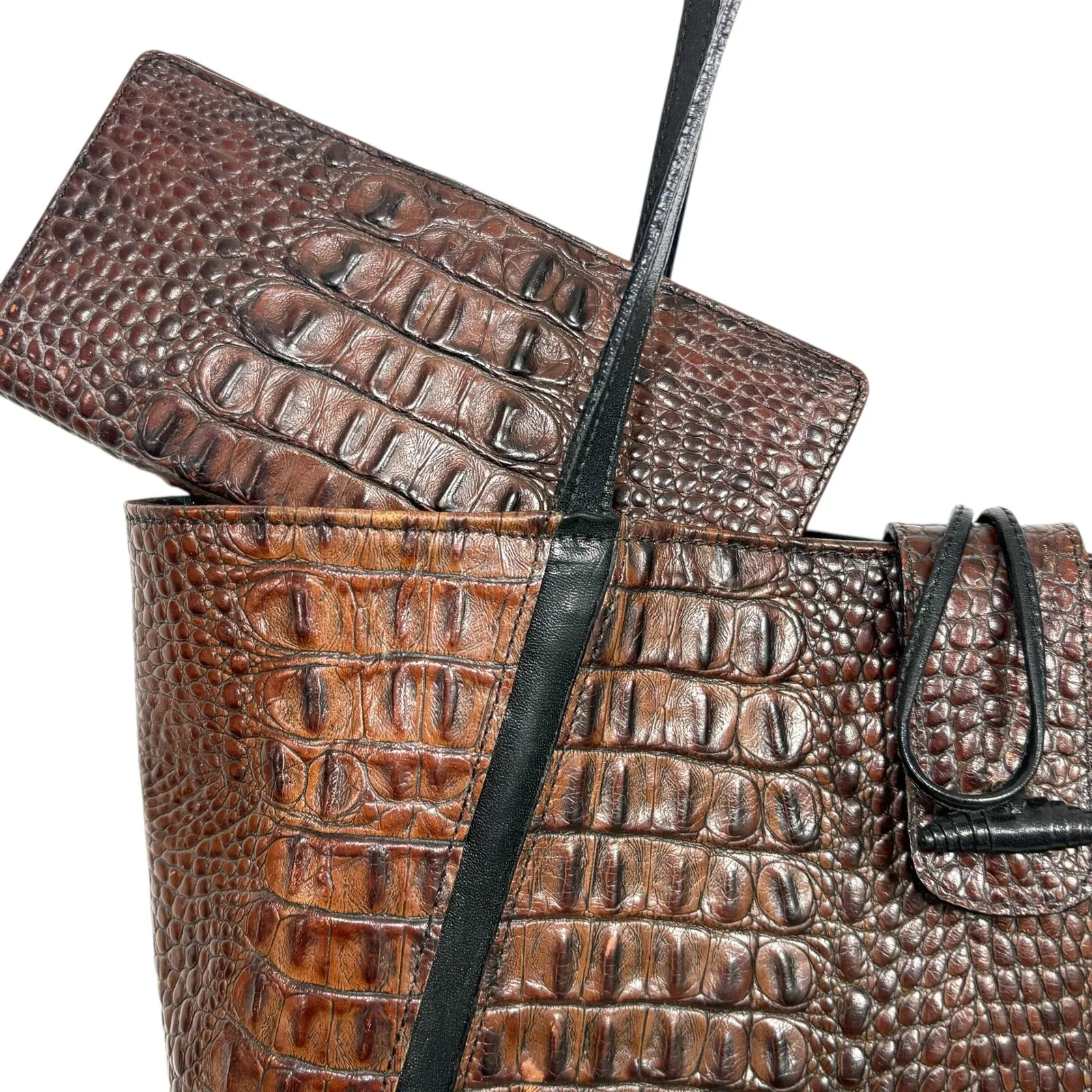 Brahmin Croc Embossed Leather Tote Bag with Matching Wallet - Image 2