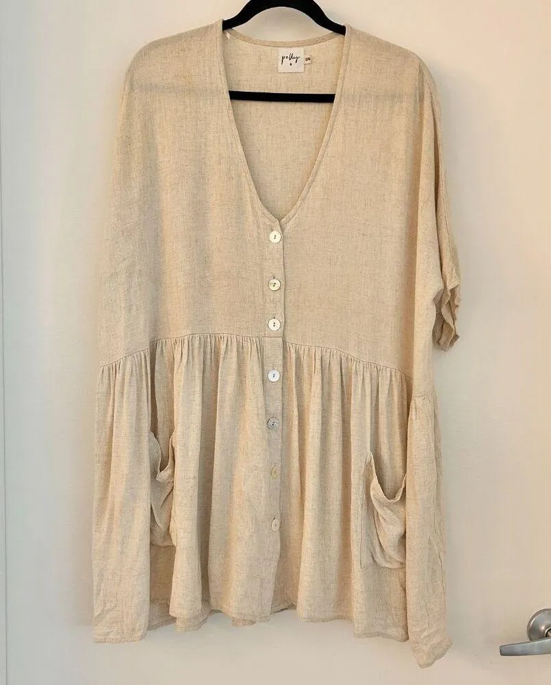 Princess Polly The Sandy Mini Oversized Dress Natural Lower Impact Size S/M - Image 4