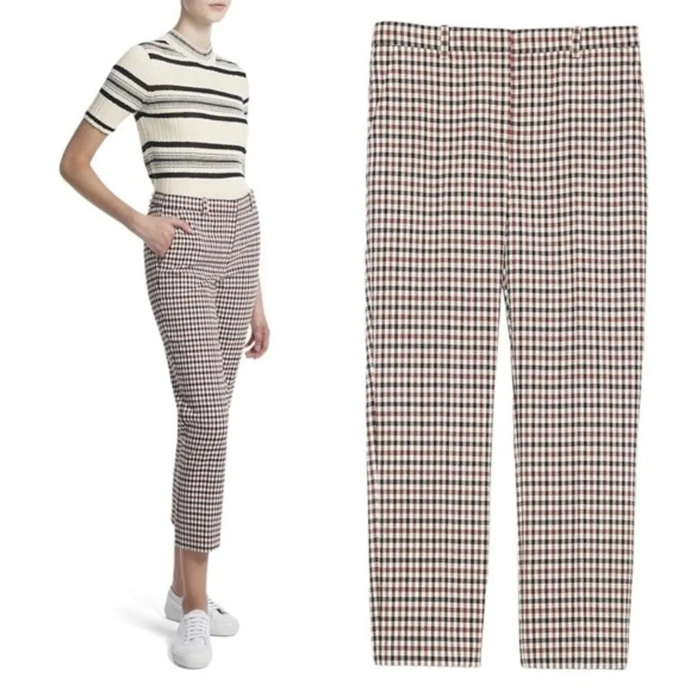 NEW Theory Treeca Ivory Portland Plaid Cropped Pants Size 10 Black Red Cream - Image 15