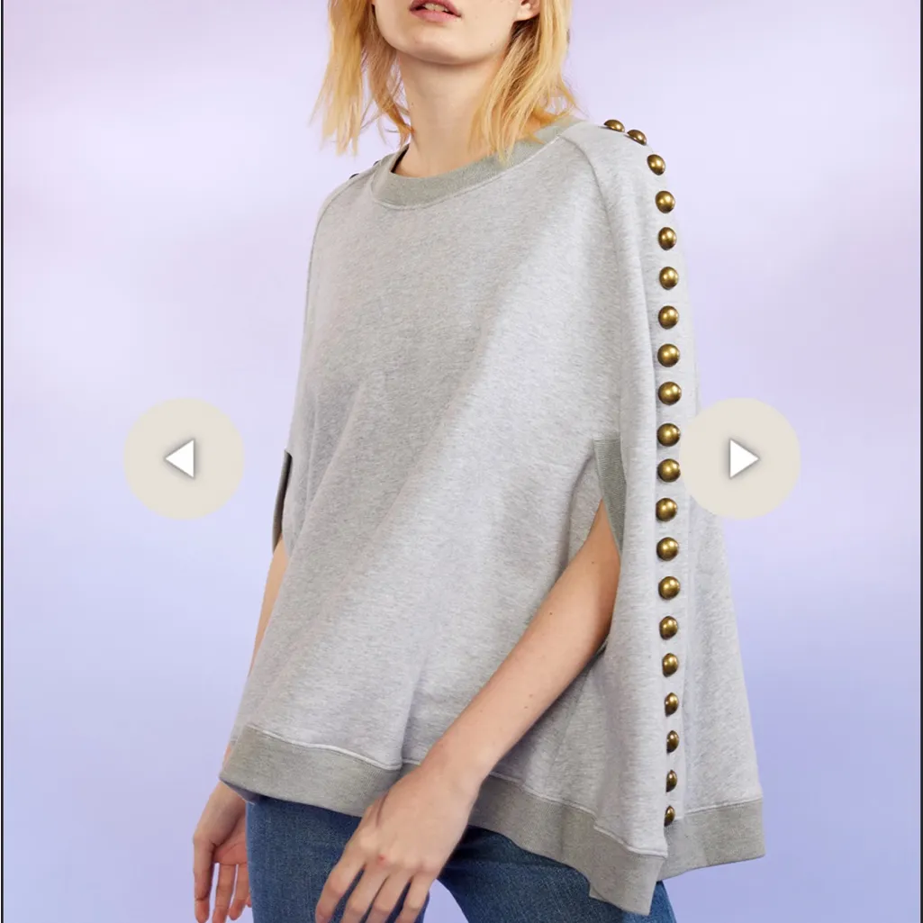 Cynthia Rowley “The Capelet” Studded Grey Sweatshirt XS/S - Image 8