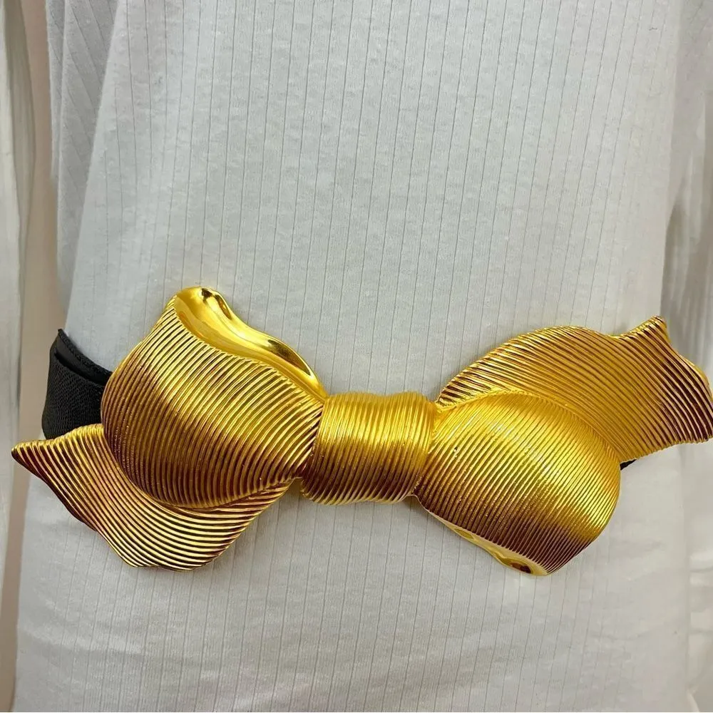 Margarita Barrera Vintage Signed Gold Bow Buckle Belt OS - Image 3