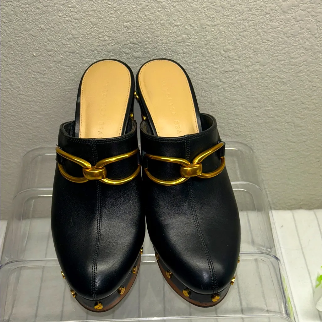 Veronica Beard Giles Block Heel Mule Clogs, Black,Size 8M Bohemian leather Heel - Image 2