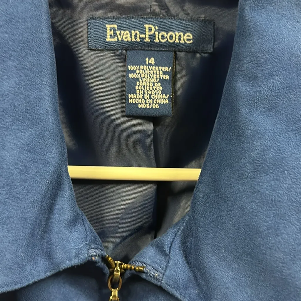 Evan Picone Blue Sueded Zip Up Jacket 4 Button Flap Pockets Womens 14 - Image 8