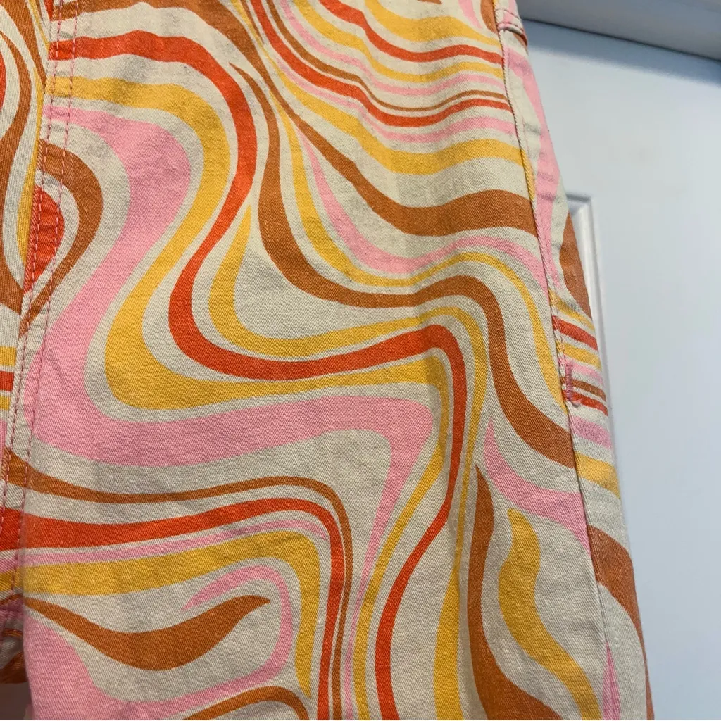 Easel Women’s Groovy Retro Swirl Stretch Cotton Bell Bottom Pull On Pants Size S - Image 3