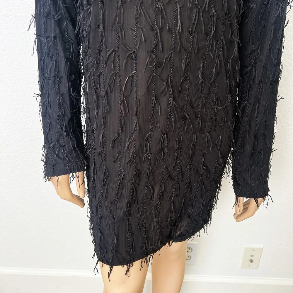 [Zara] Black Tasseled Fringe Long Sleeve Shift Mini Dress NWT Size Large L - Image 5