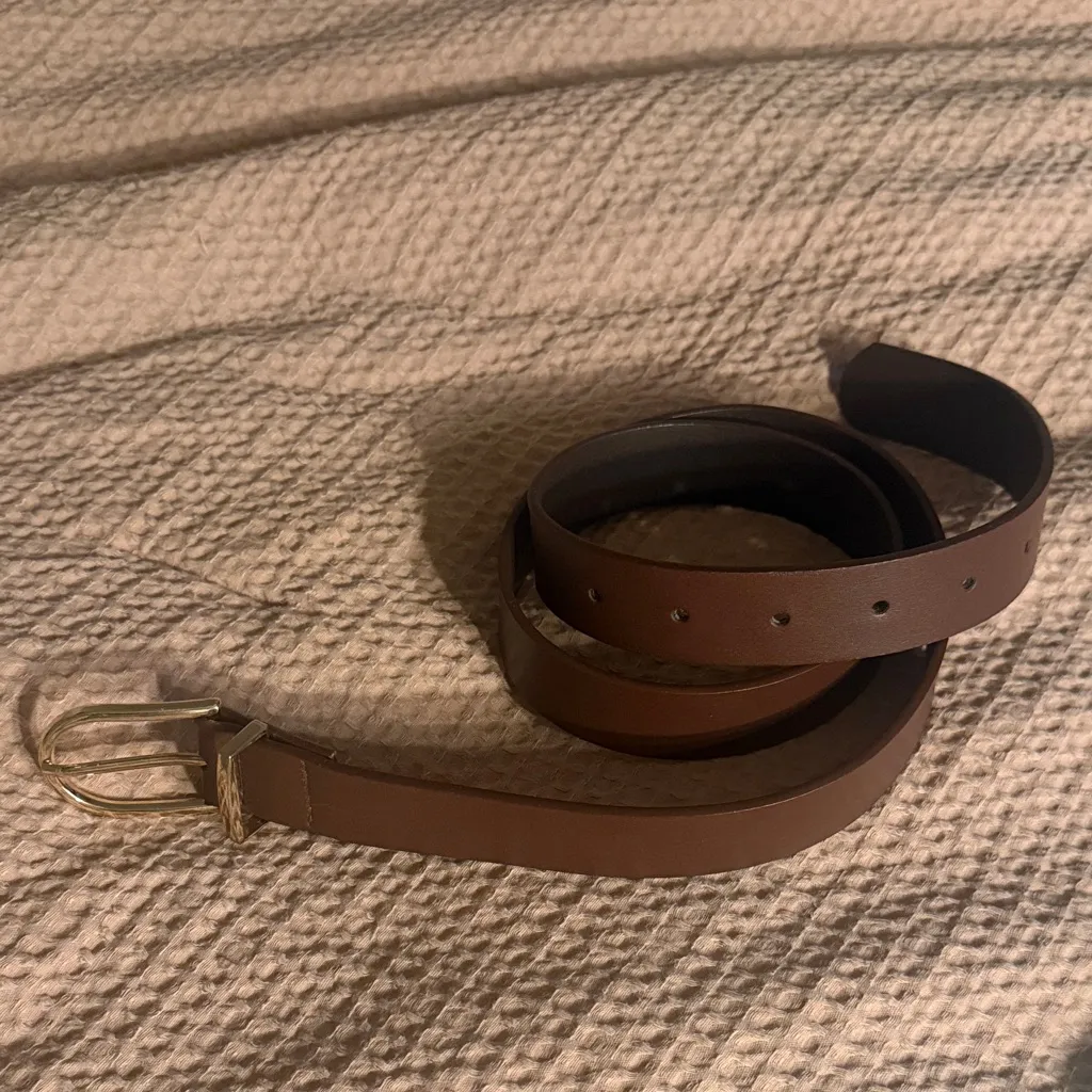 Brown Leather Belt with Gold Buckle - Image 2