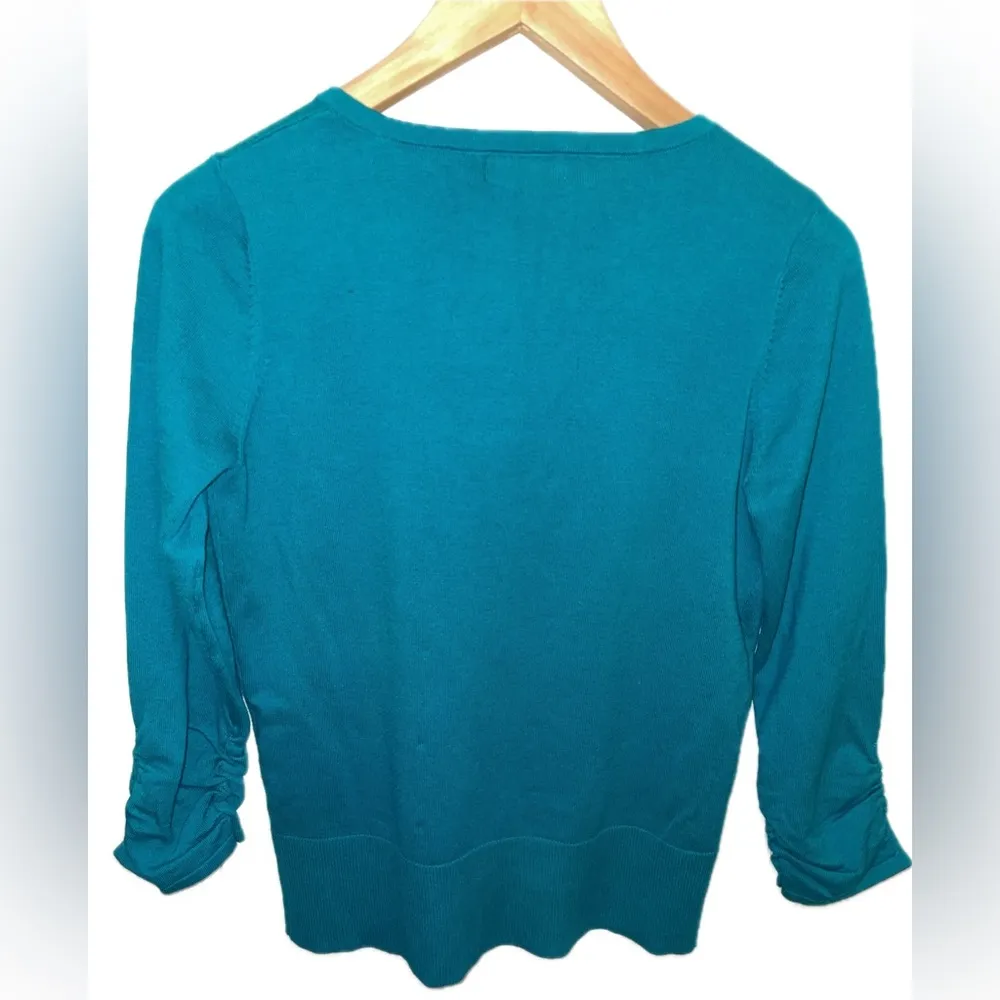 The Limited Cardigan Button Front Ruched Sleeve Teal Size Medium NWT - Image 2