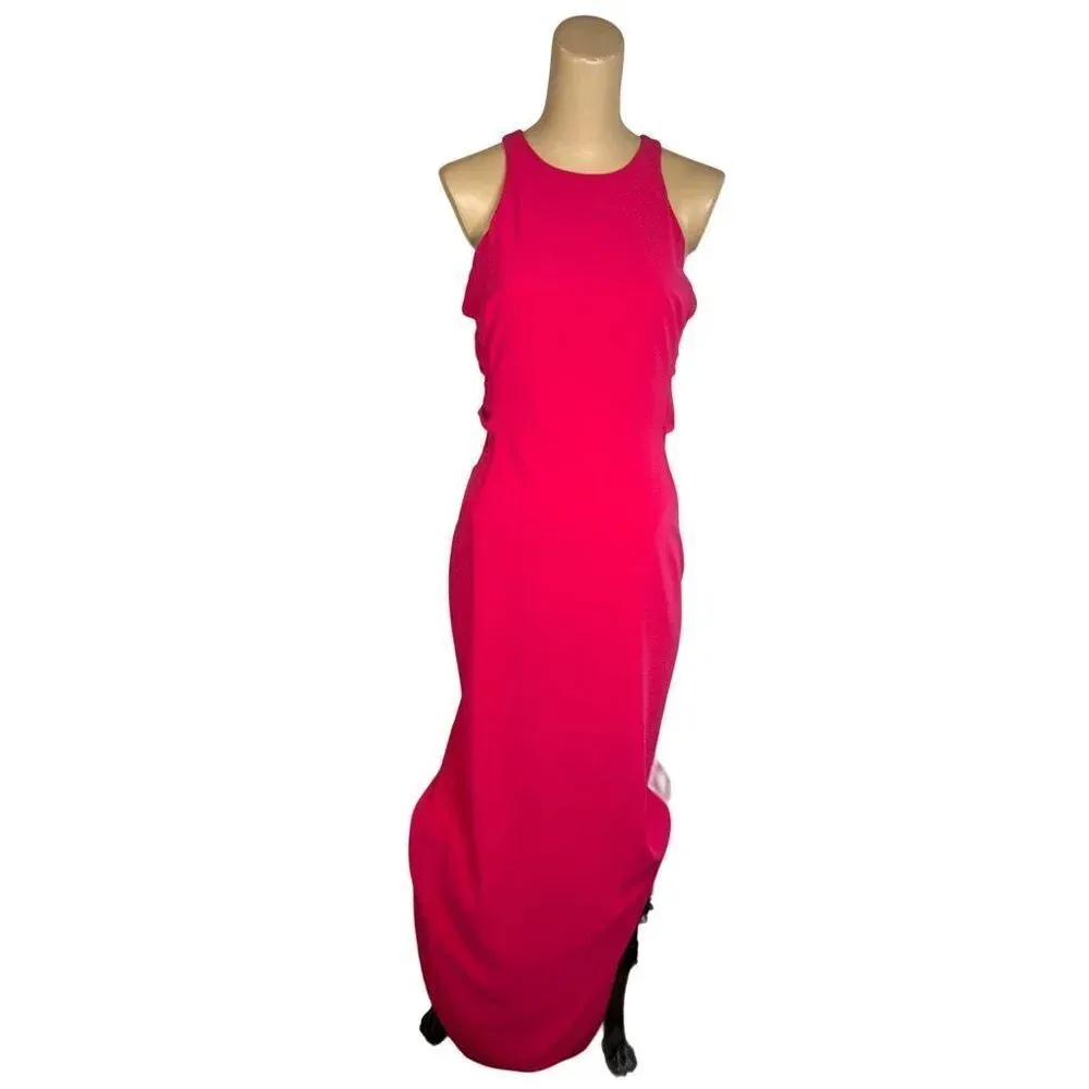 Halston Twist Mesh Insert Gown in Fuchsia 4 Womens Long Maxi Dress - Image 4