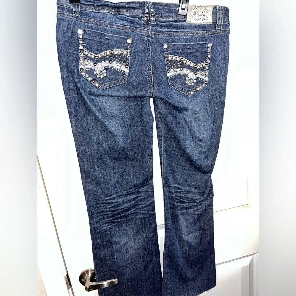 Grace In L.A. (GLA) Bling Y2K Vintage Crystal Denim Capri Style Jeans - Size 13 - Image 4