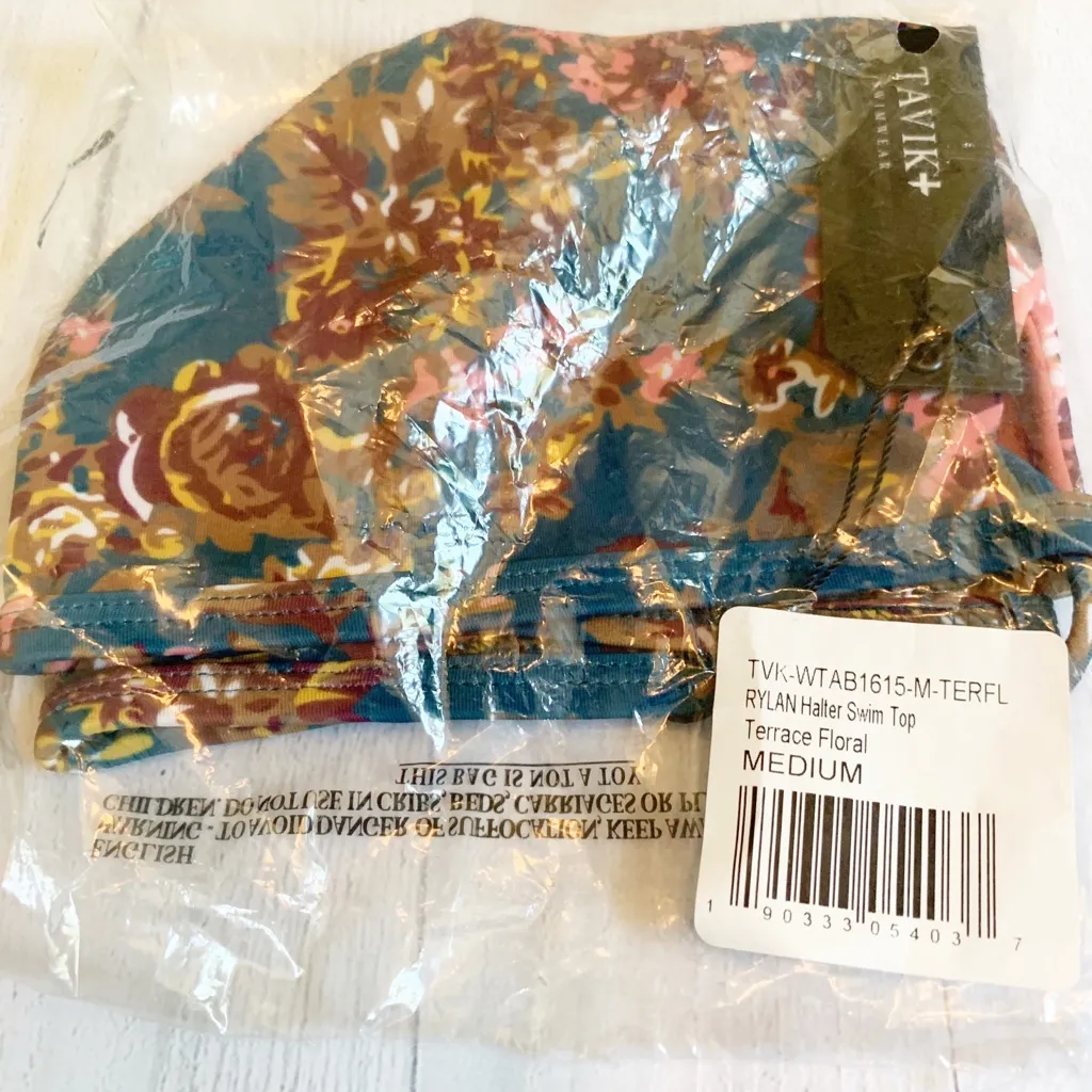 Tavik Rylan Halter Swim Top Medium Turquoise Terrace Floral NWT - Image 3