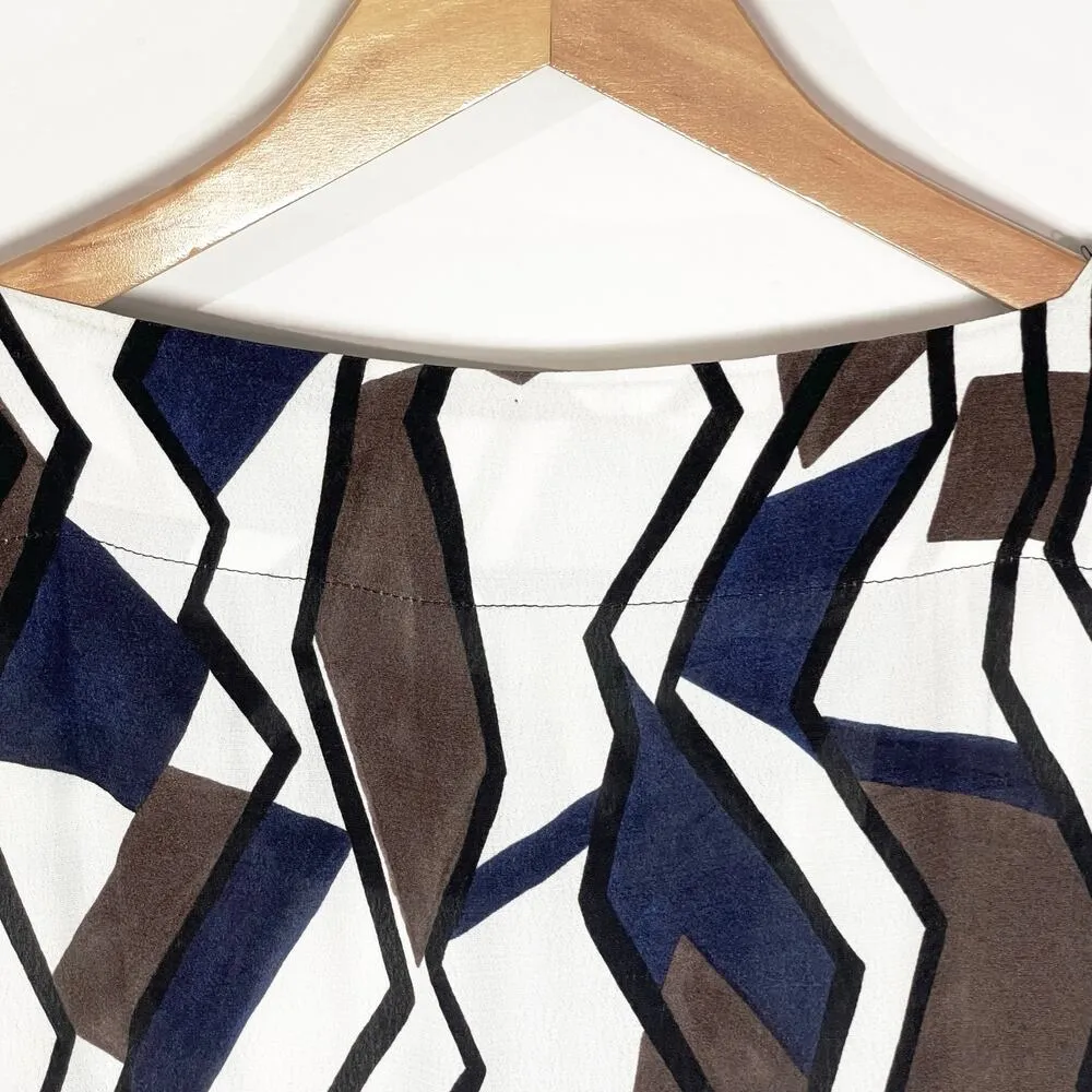 OTTOD’AME Women’s Abstrast Blue Print Cinched Waist Shirt Dress Size 4 - Image 8