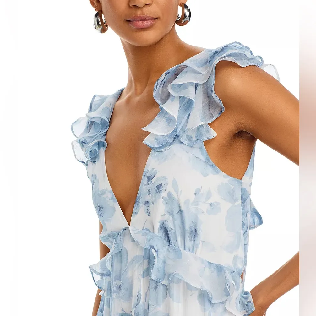 New AQUA Ruffle Trim Maxi Dress - Exclusive, Size Medium, Floral Dress - Image 4