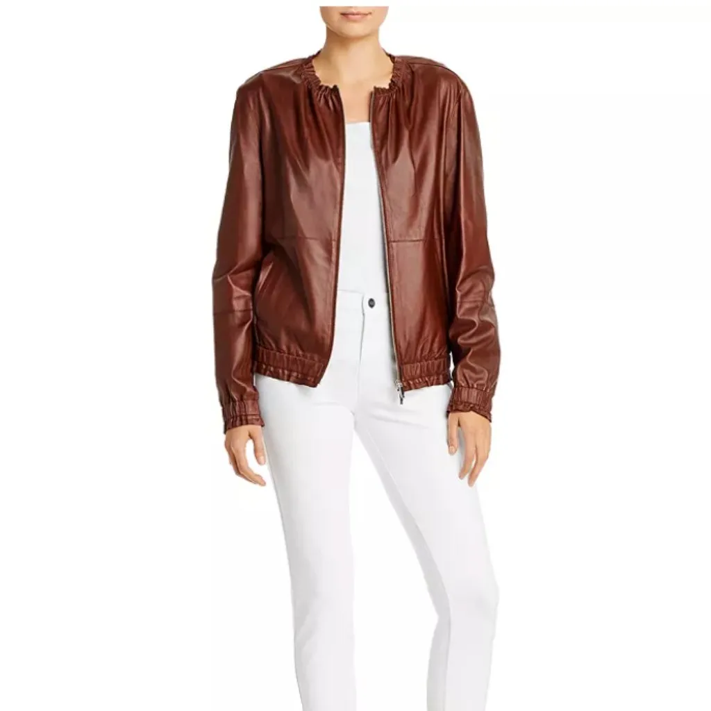 Lafayette 148 Rylan Brown Lamb Leather Jacket Size XS - Image 6