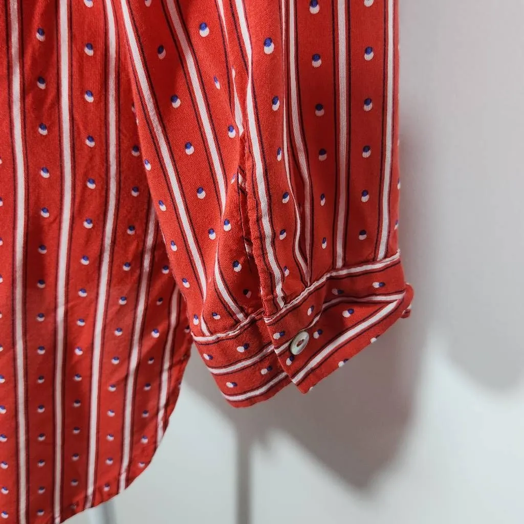 Grand & Greene Red Print Buttondown Blouse Size Large Red Print Blouse - Image 5