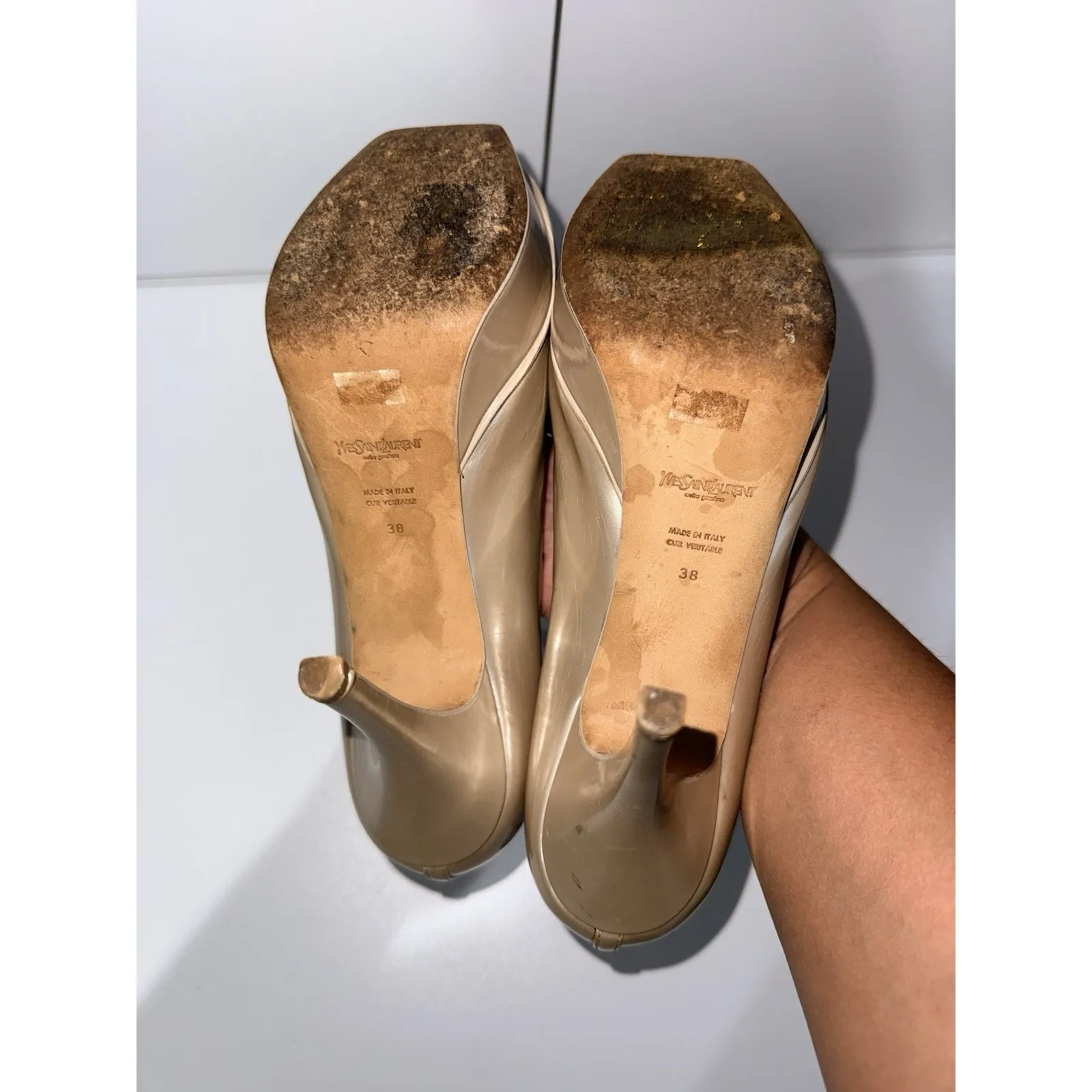 YSL YVES SAINT LAURENT LA PERLE 75 PUMP PATENT LEATHER PLATFORM SHOES 38 Y2K - Image 16